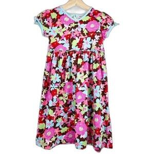 Hanna Andersson Girls A-Line Dress Multicolor Floral V-Neck 100% Cotton 130 8